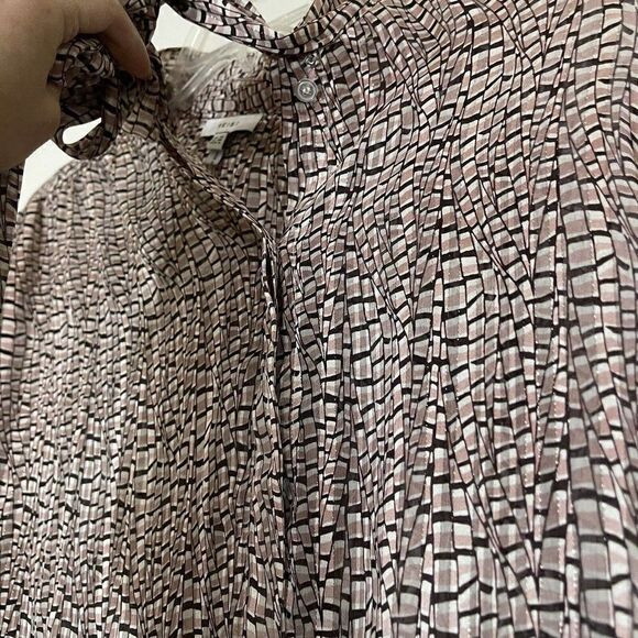 REISS Pink Chiffon Button front long sleeve tie collar metallic trim blouse US 6 - Picture 6 of 7
